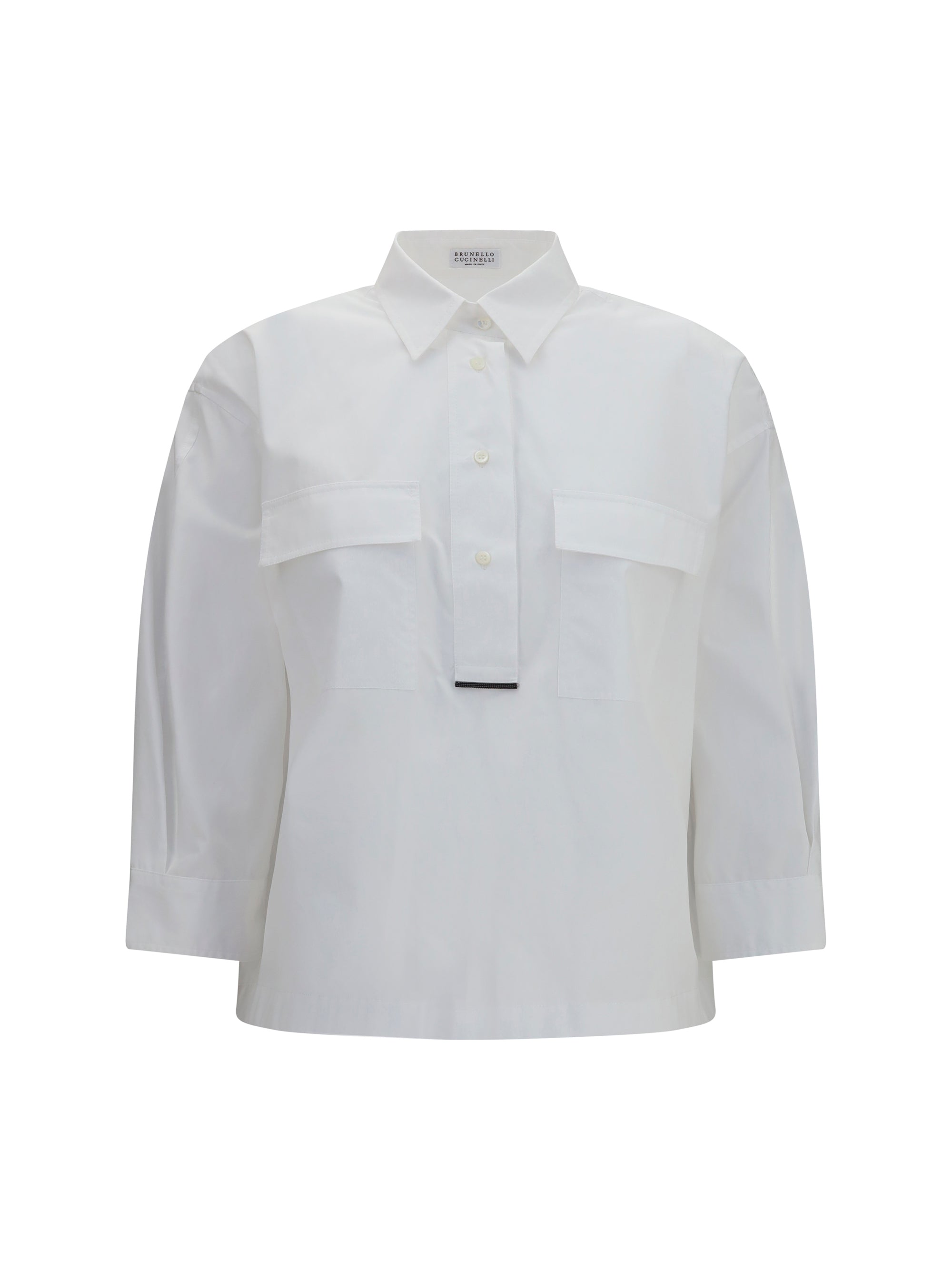 Cotton with Monili Details Shirt — White