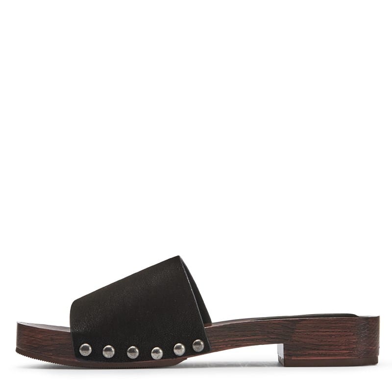 Women's Lanell Wood Bottom Slide Sandals (Black)