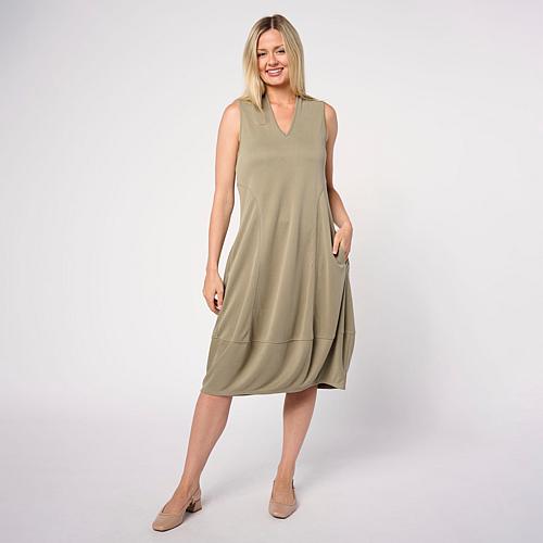 WynneCollection Sueded Jersey Sleeveless Balloon Dress - Blue