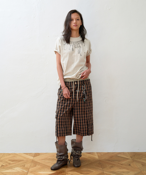 LAYERED CHECK CARGO SHORTS BROWN