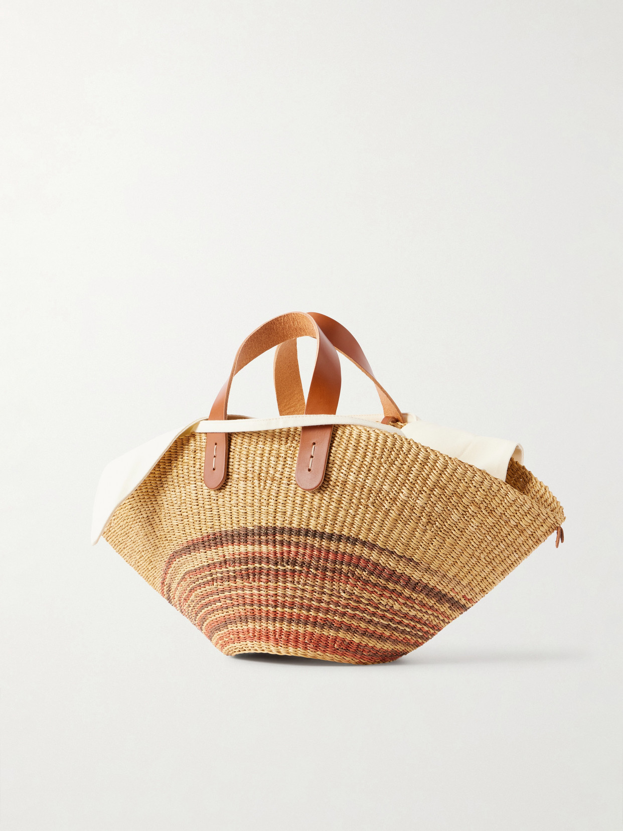 Pacha Striped Leather-trimmed Raffia Tote - Neutral