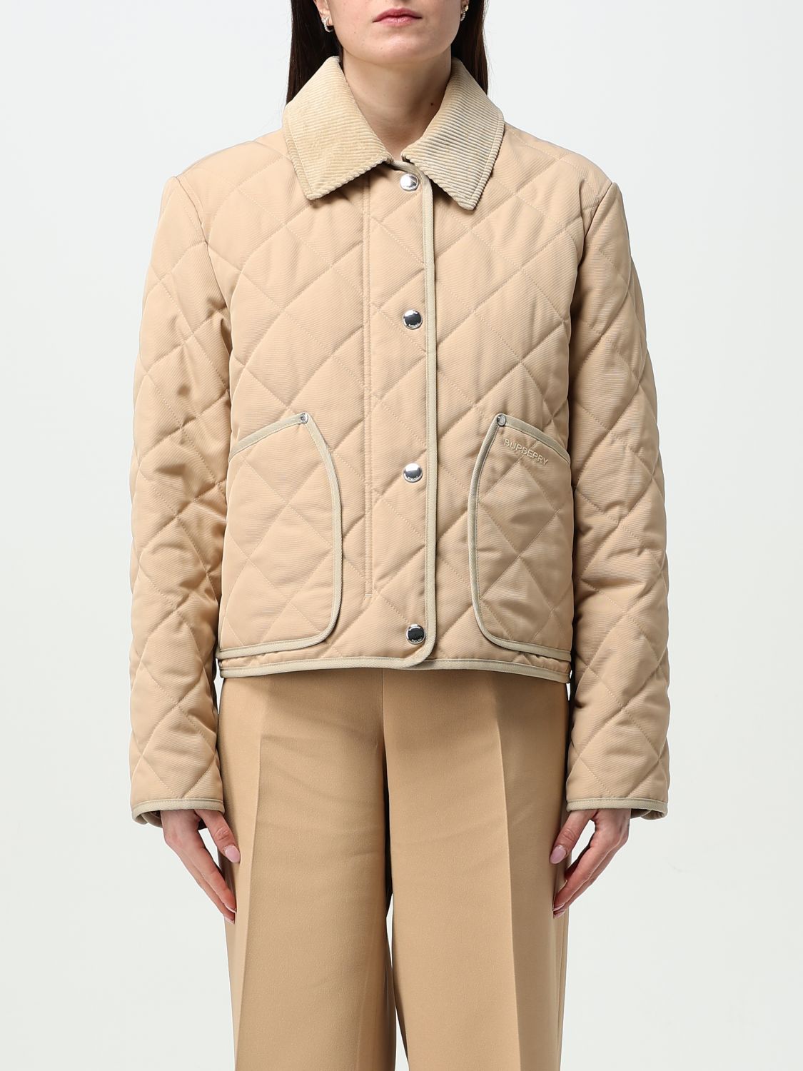 Quilted classic-collar jacket - Neutrals