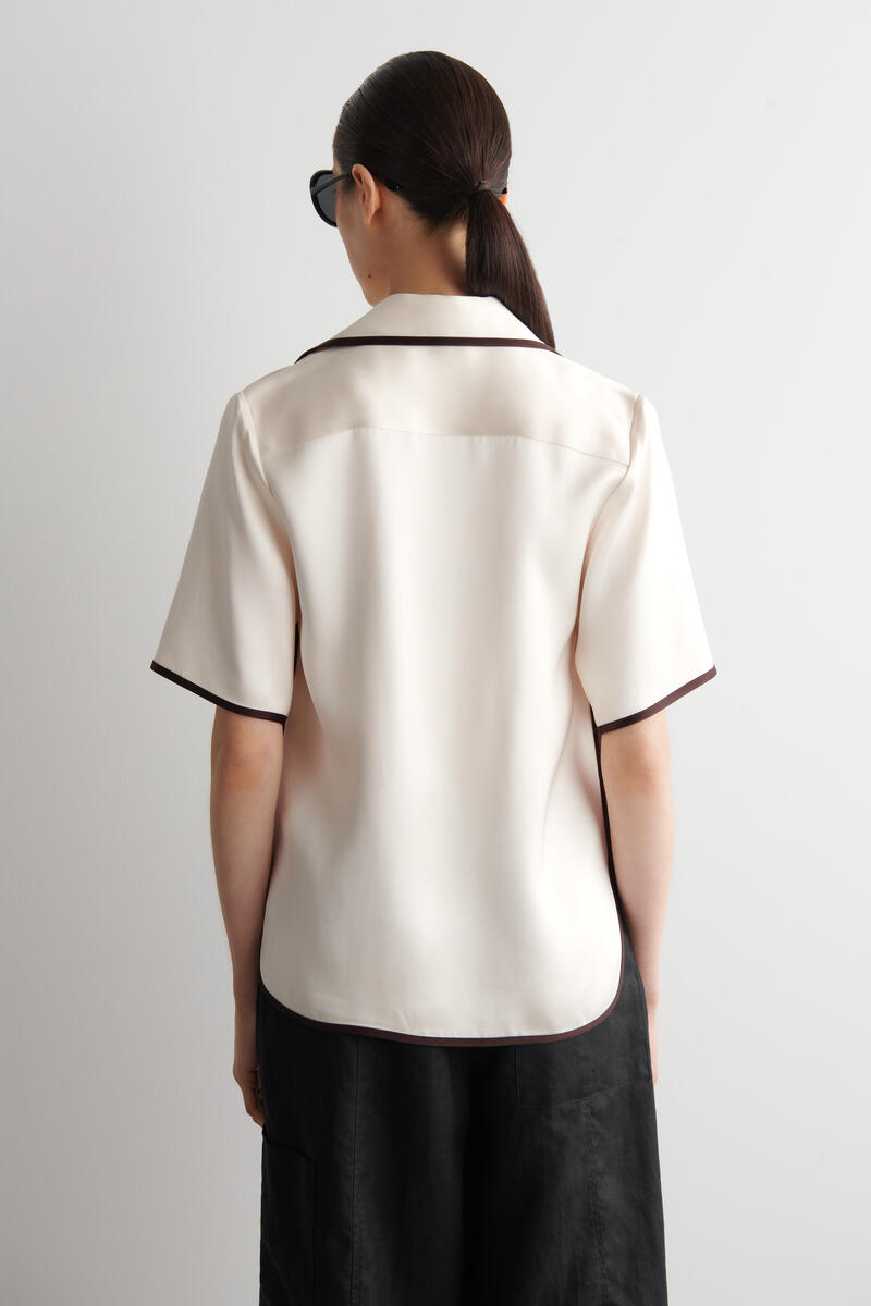 Contrast-Piped Satin Shirt