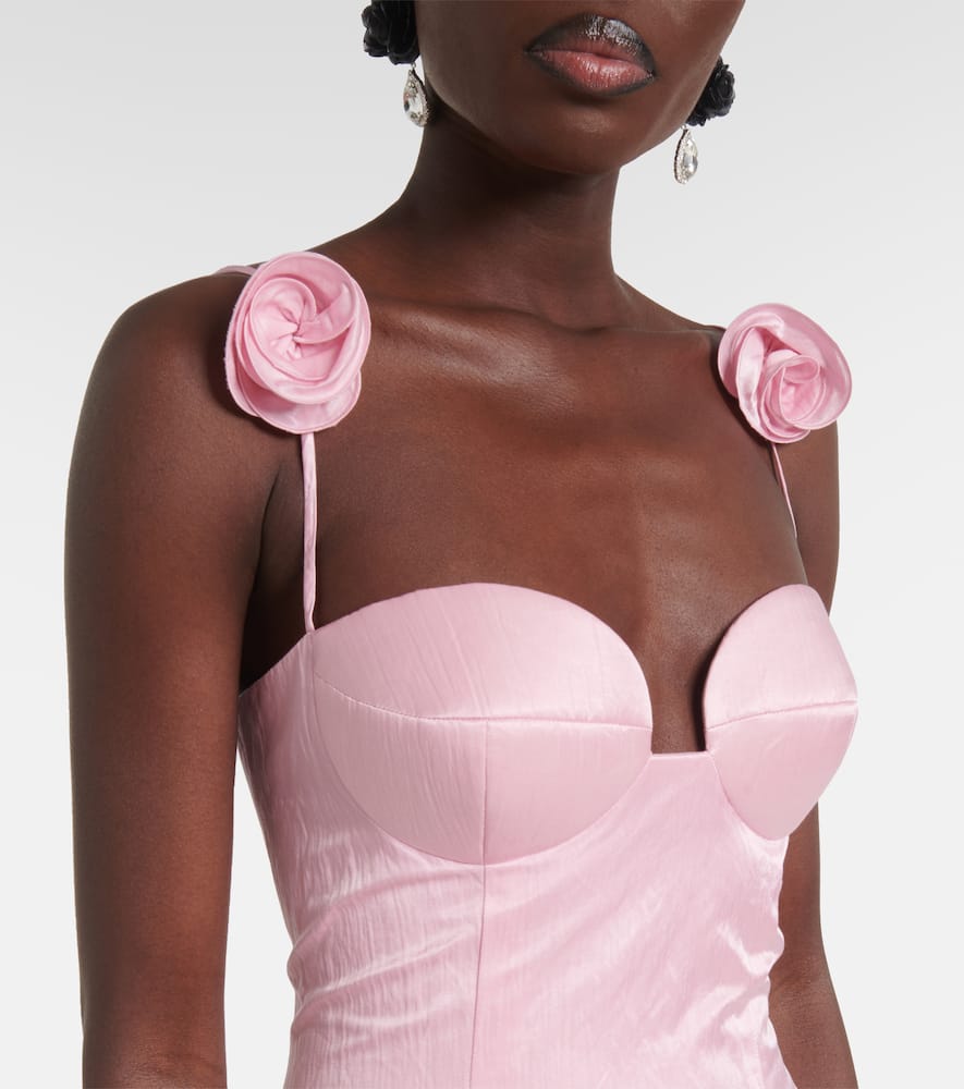 Floral-appliqué cotton-blend bustier dress