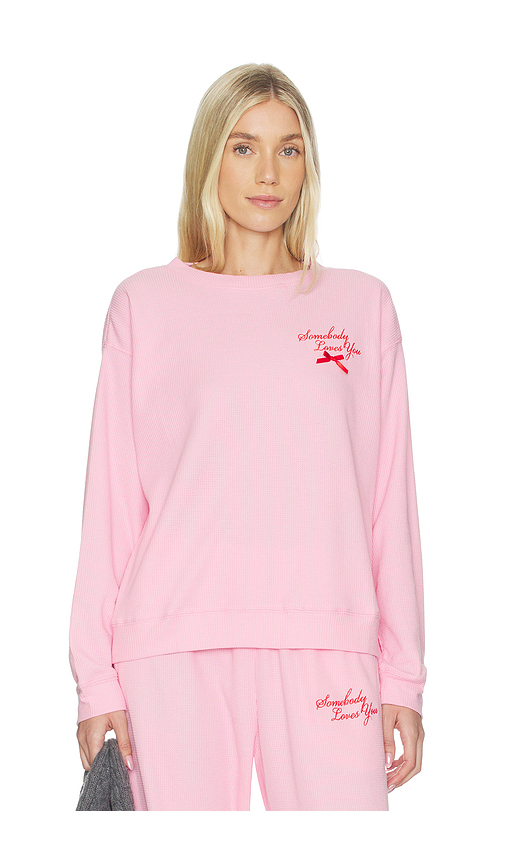 The Mayfair Group Somebody Love You Waffle Crewneck Sweatshirt in Pink. - L/XL also in M/L, S