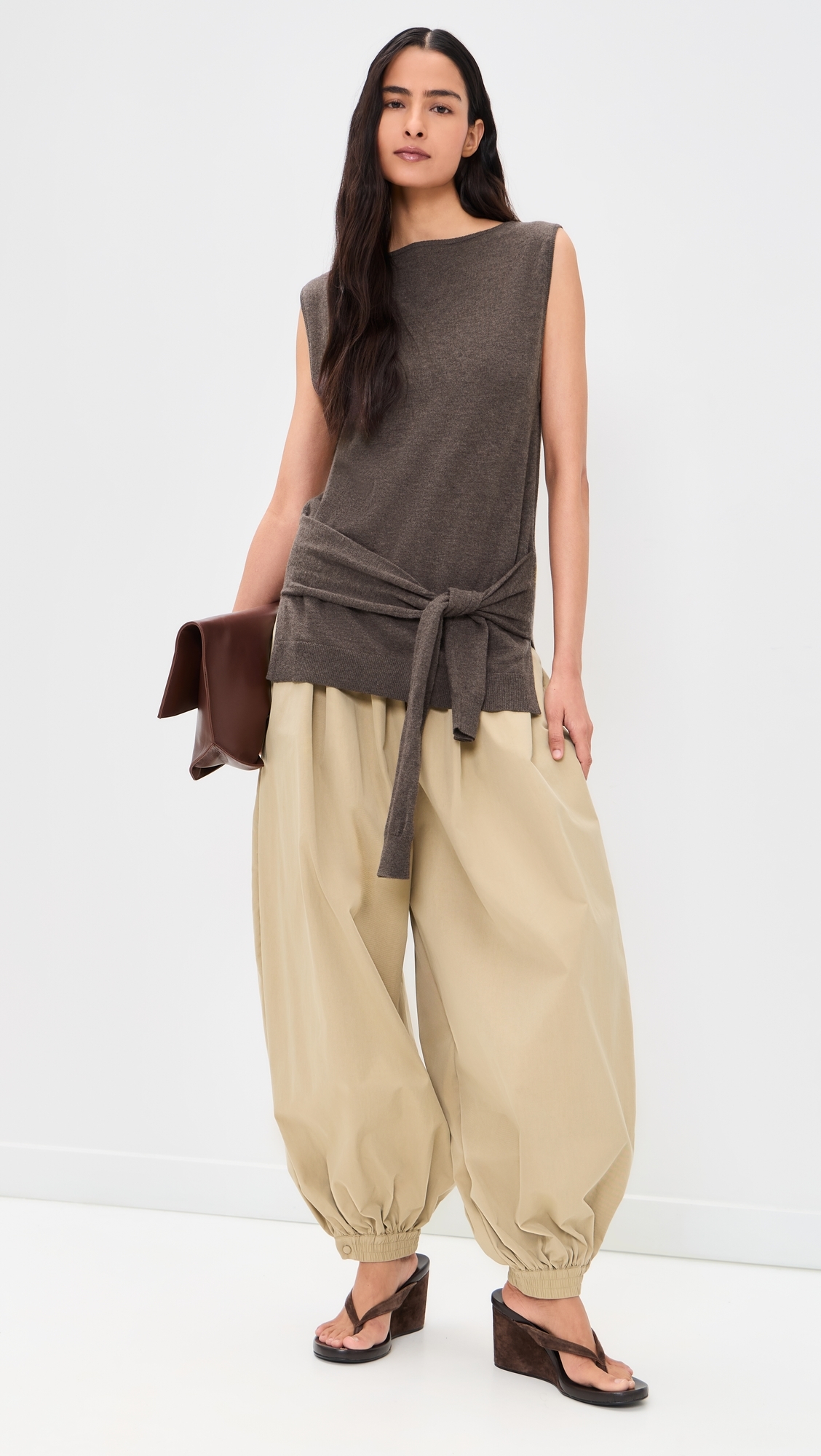 Fine Merino Tie Waist Top Mulch