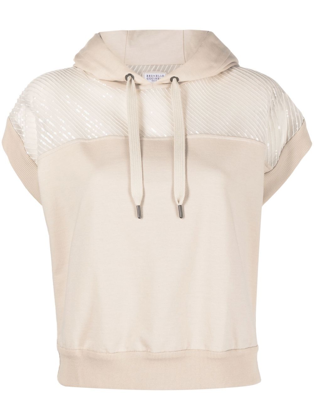 Sleeveless Hoodie With Sequin Embellishment In Beige Cotton Woman