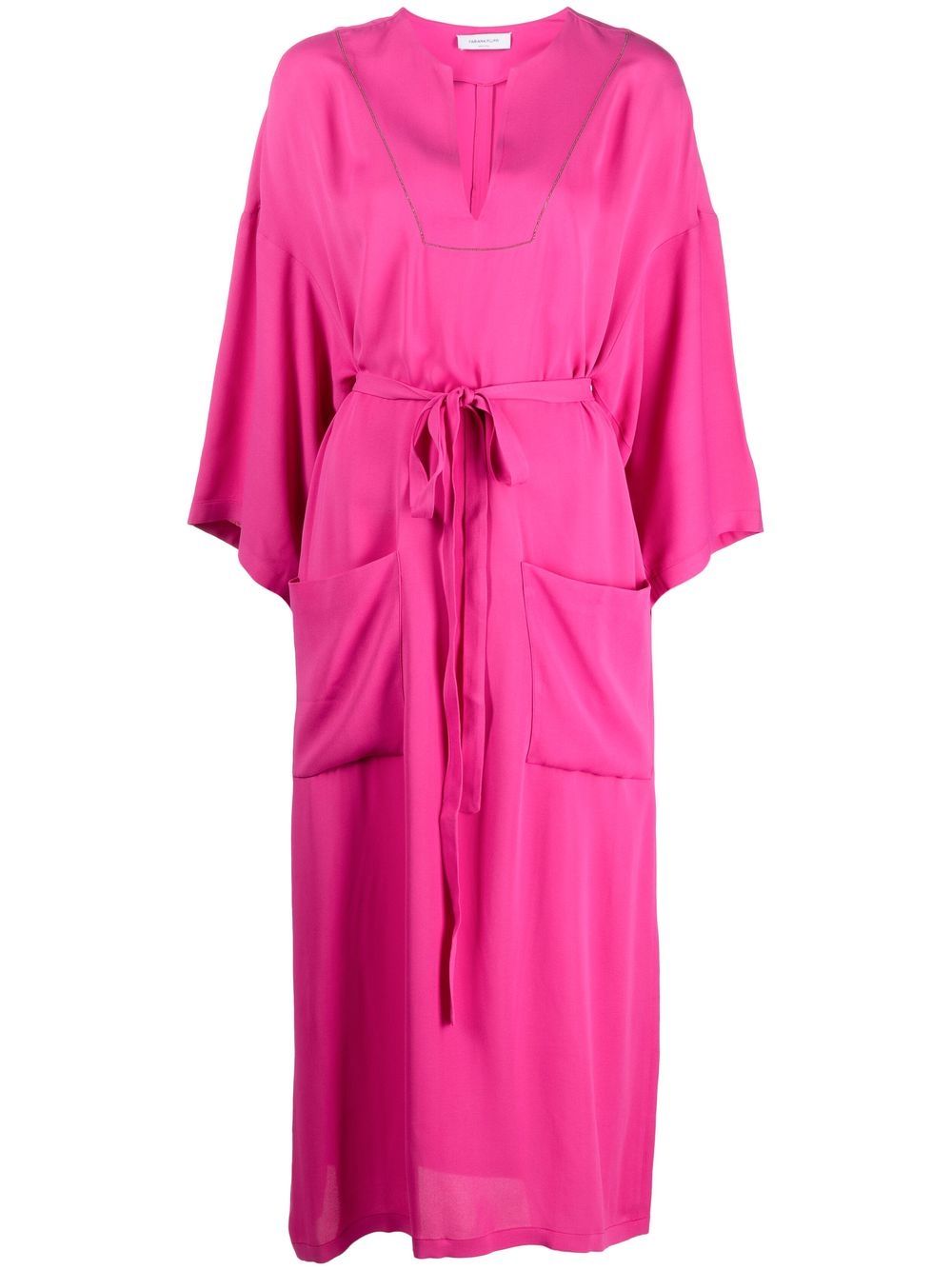 Belted long-sleeved midi dress - Pink
