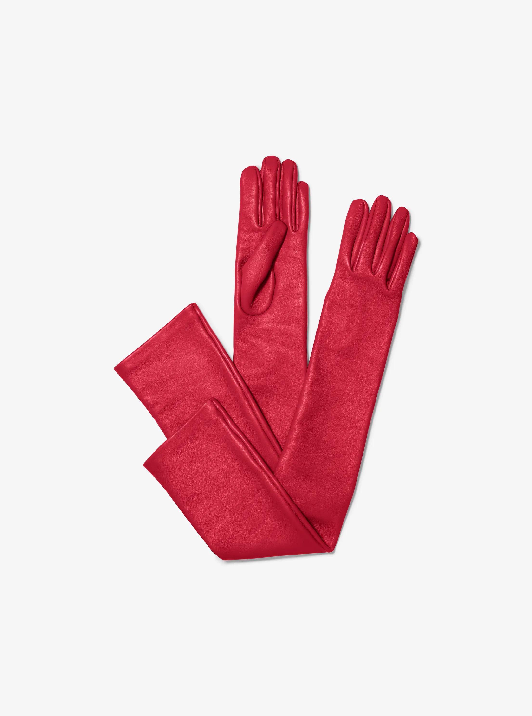 Michael Kors Leather Opera Gloves in Red - size L by