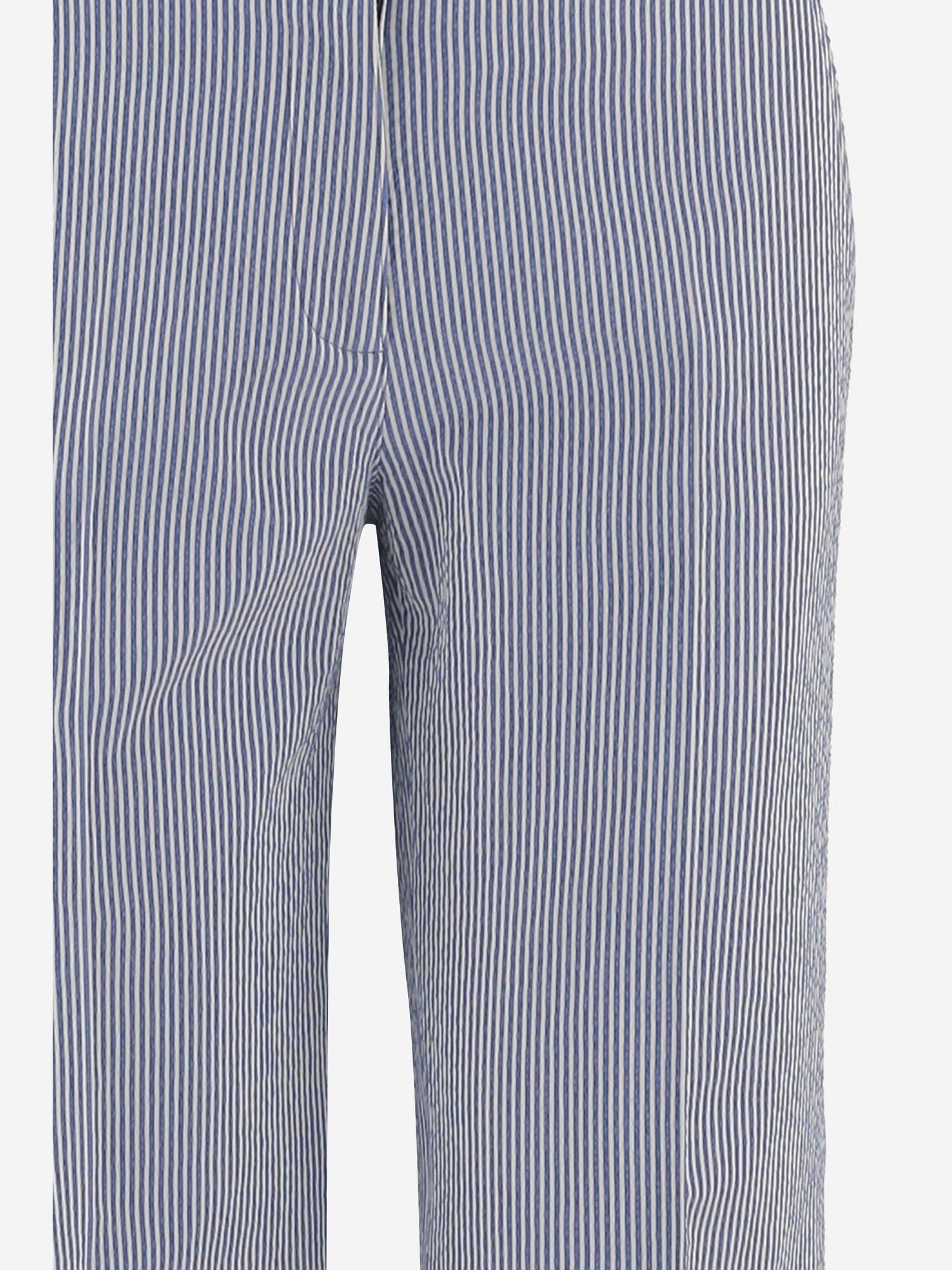 Striped Cotton-Blend Trousers — Blue