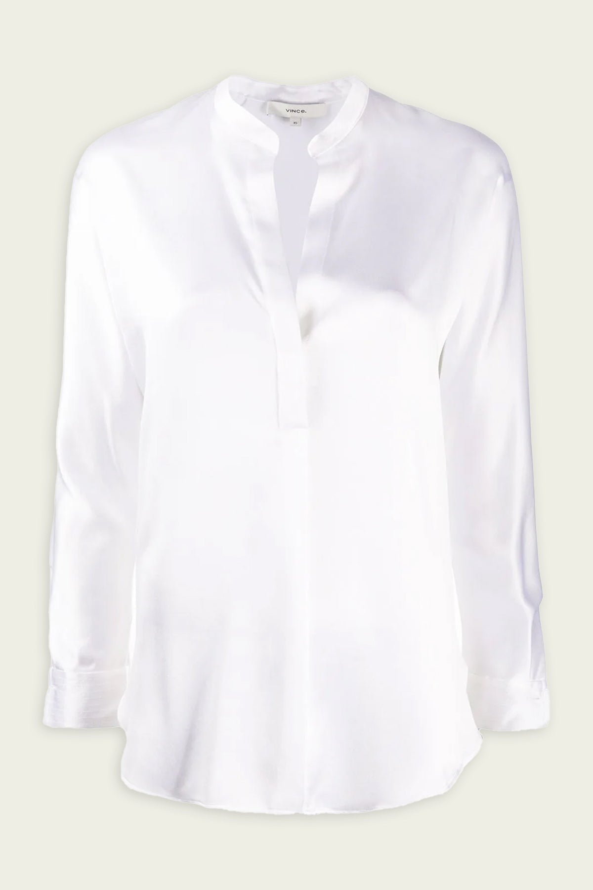 Silk Satin Band-Collar Blouse in Optic White