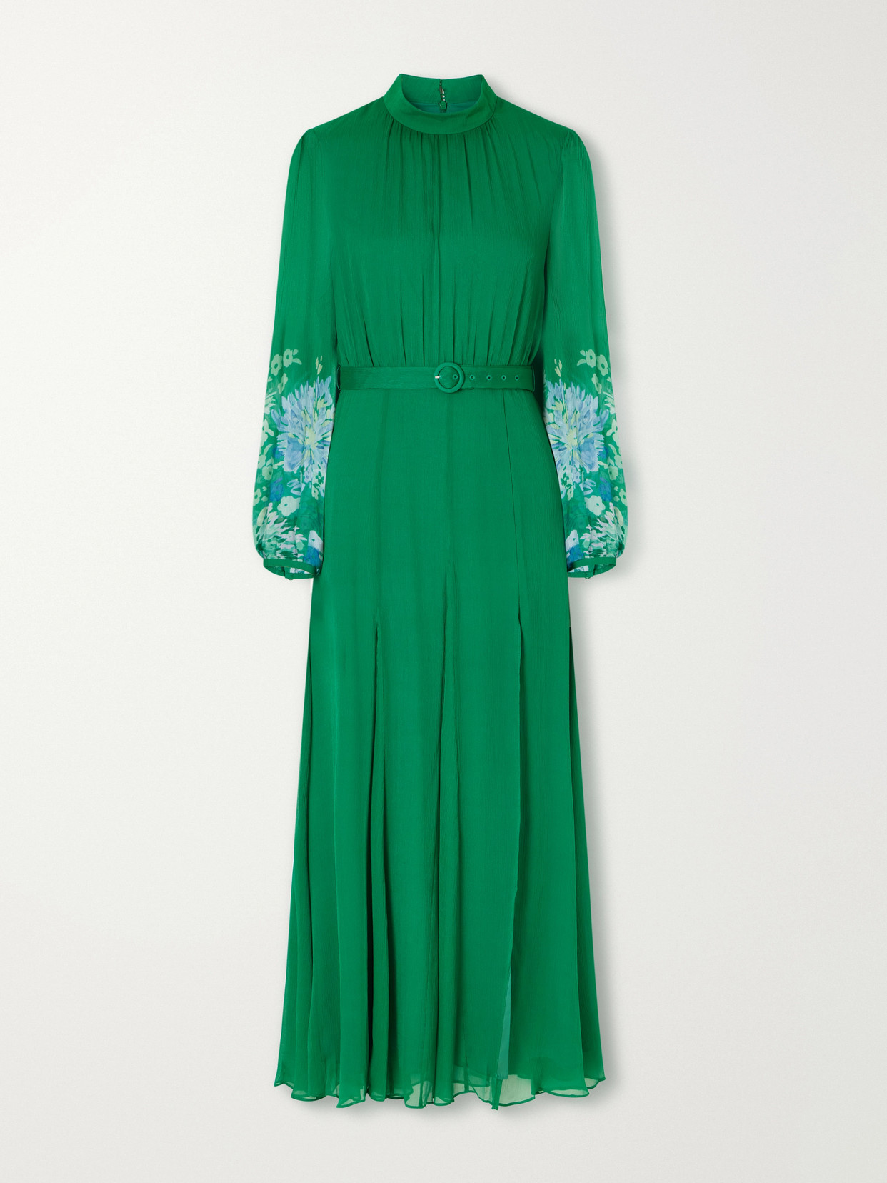 Jacqui D Belted Flower-printed Silk-chiffon Midi Dress - Green