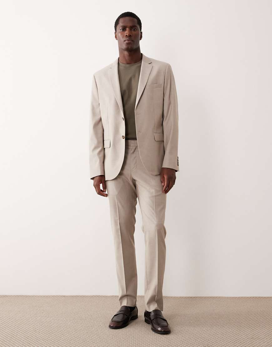 Pleat front tailored straight trouser co-ord in beige-Neutral