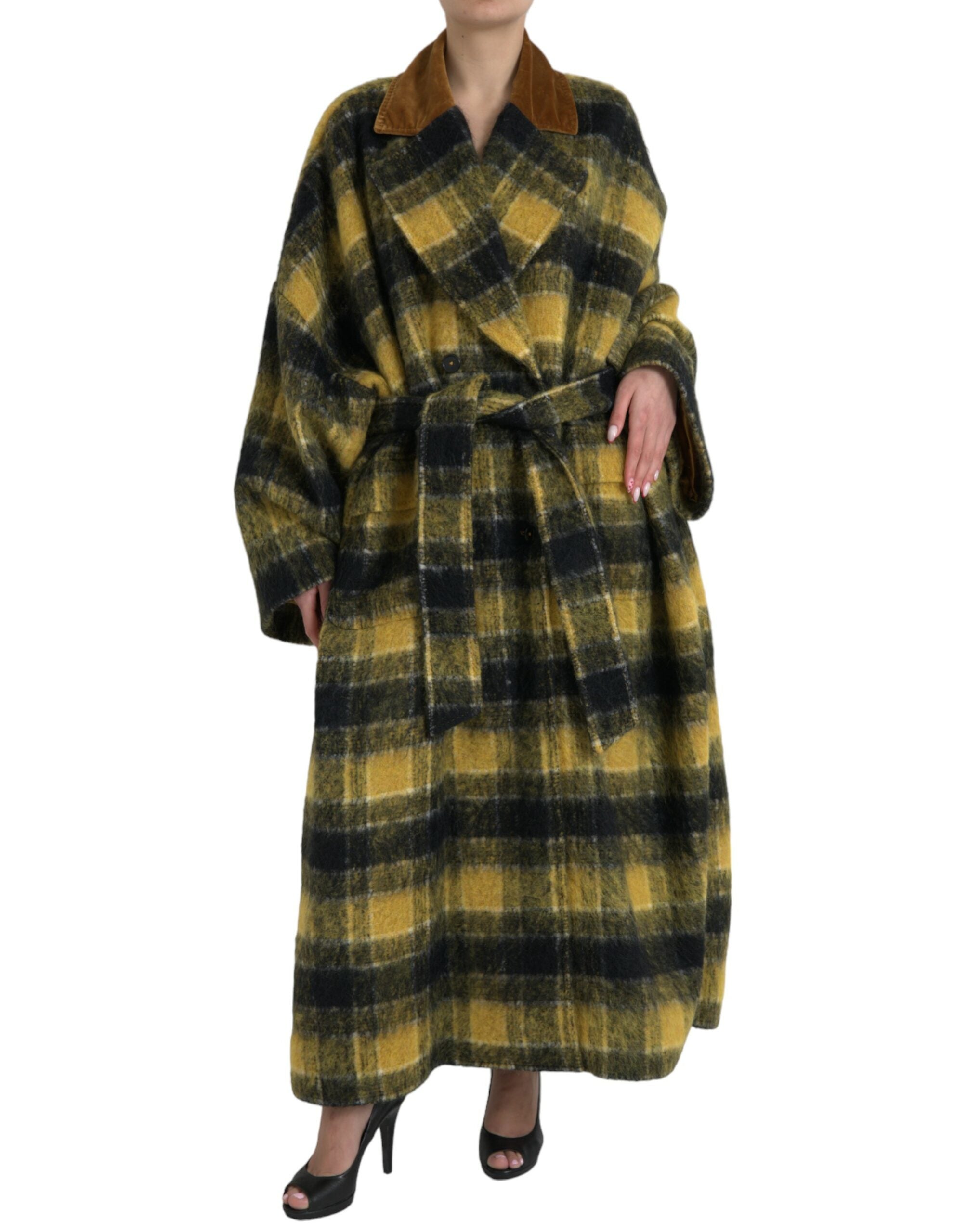 Wool-Blend Plaid Coat — Yellow