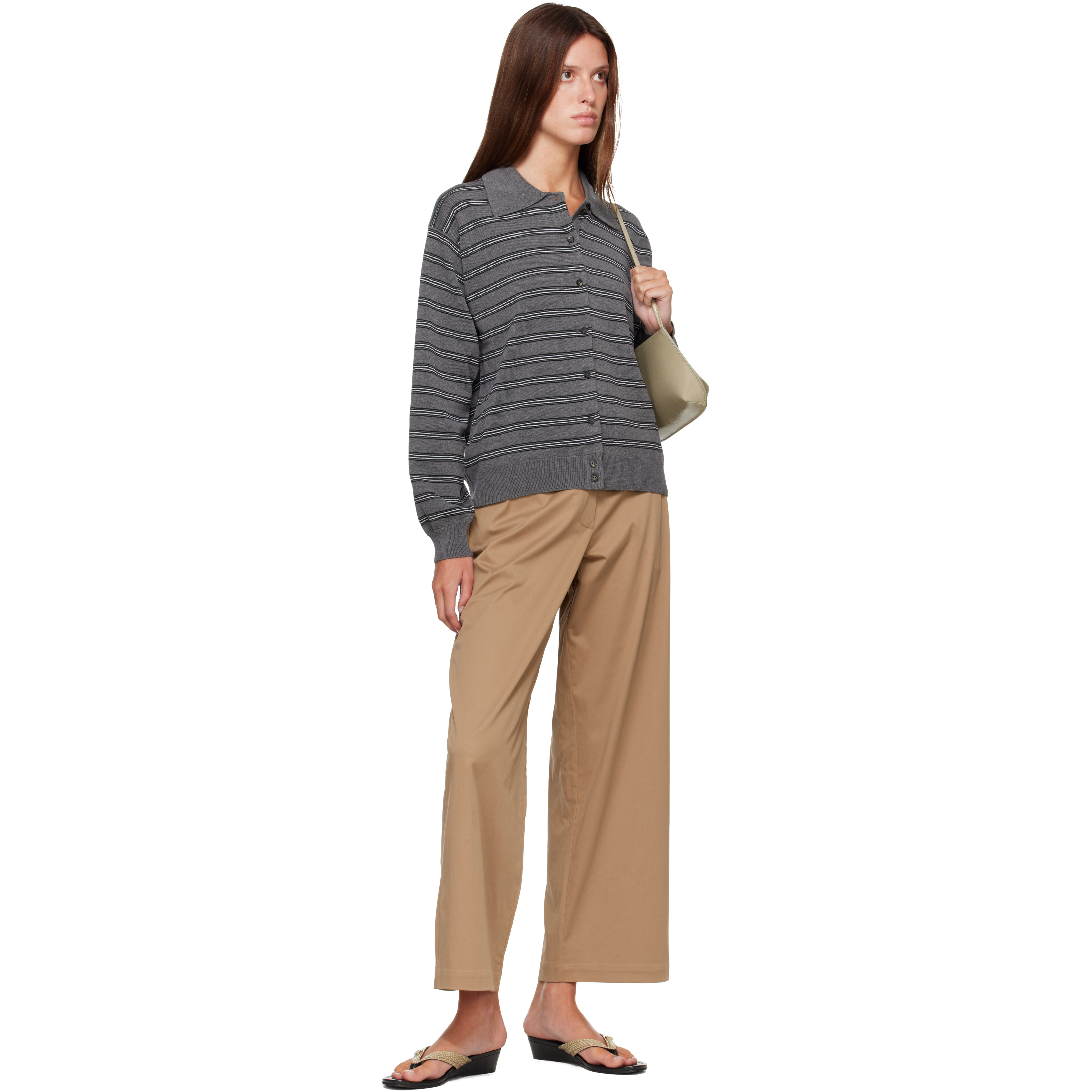 Gray Organic Cotton Striped Polo Cardigan