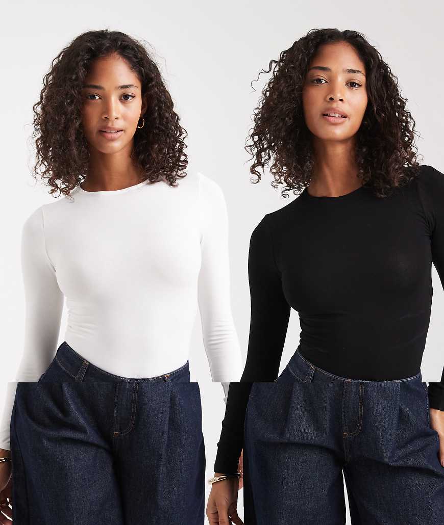 2 pack long sleeve crew neck bodysuit-Multi