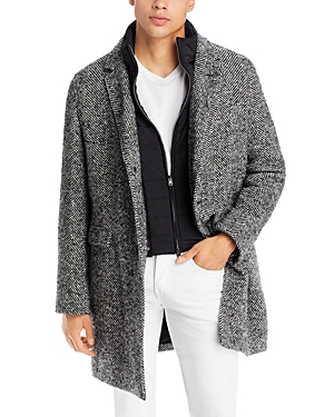 Single-breasted chevron-knit coat - Black