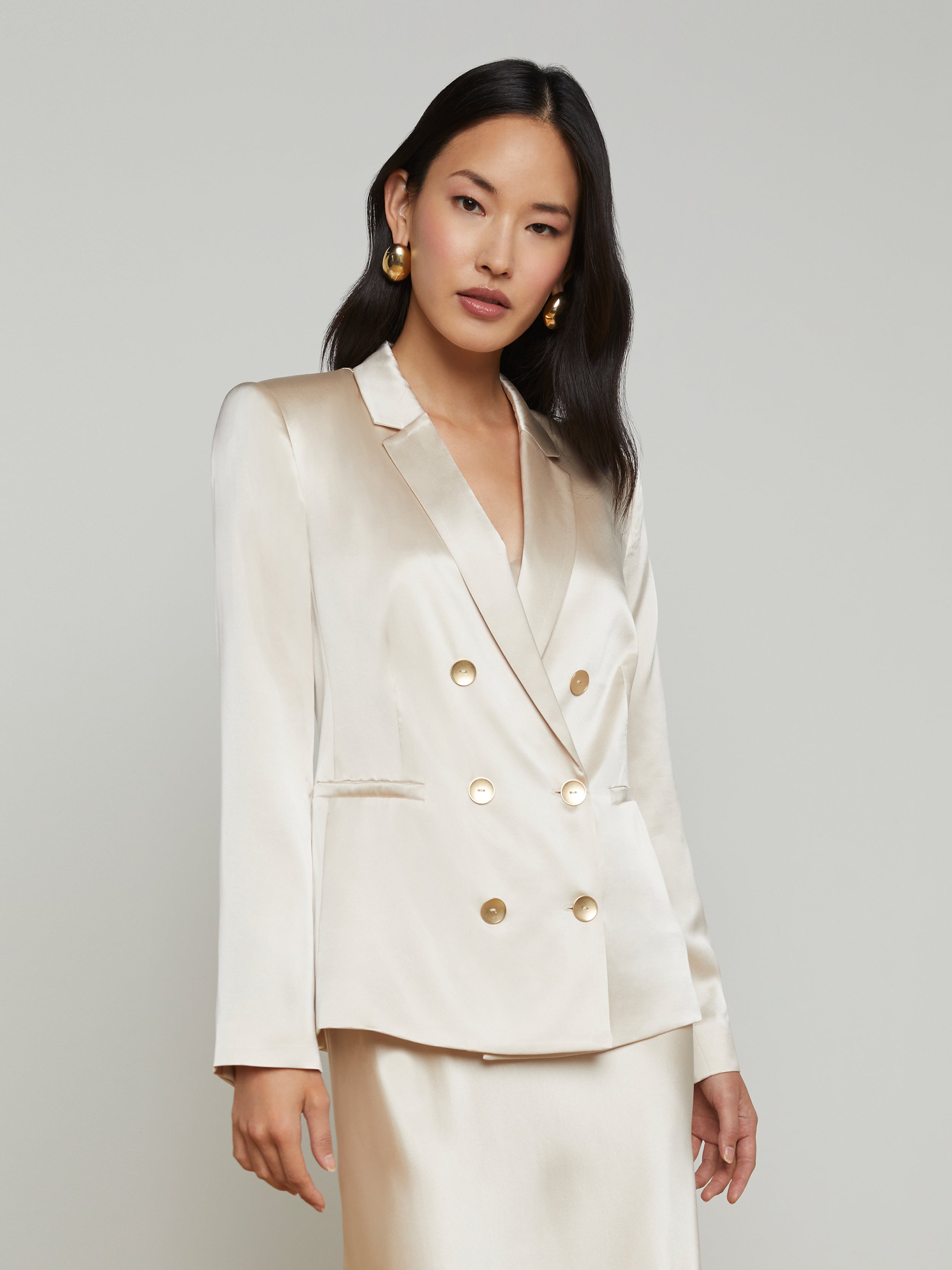 Colin Silk Blazer In Champagne