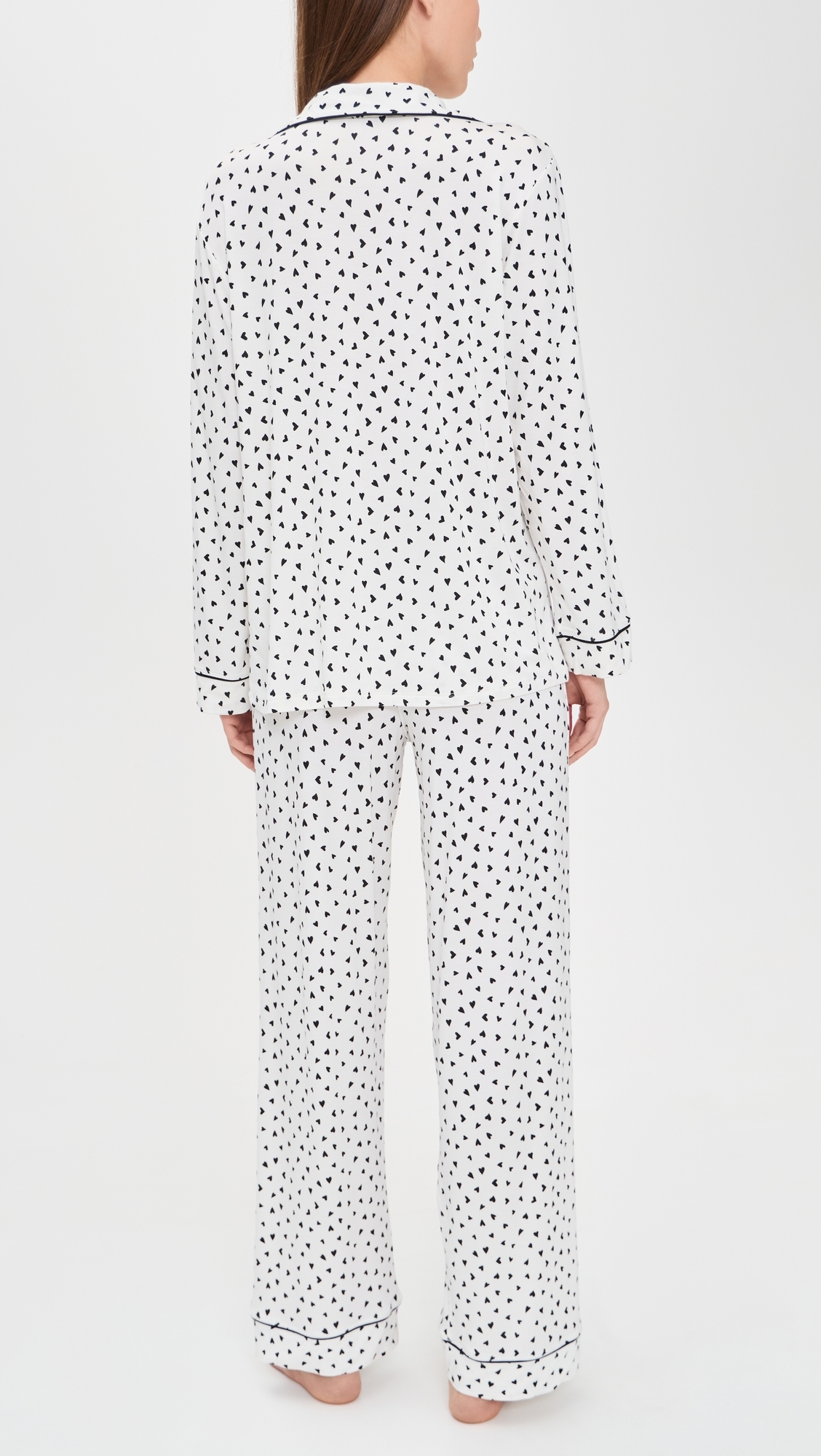 Gisele Printed Long Pajama Set Heart To Heart Black/Black