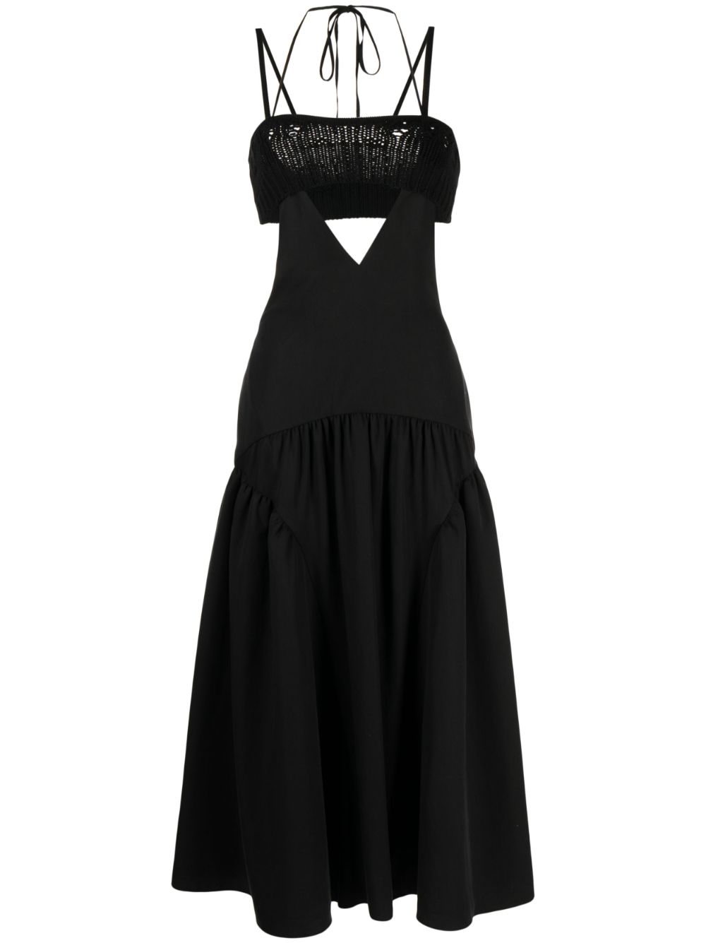 Layered crochet-top dress - Black