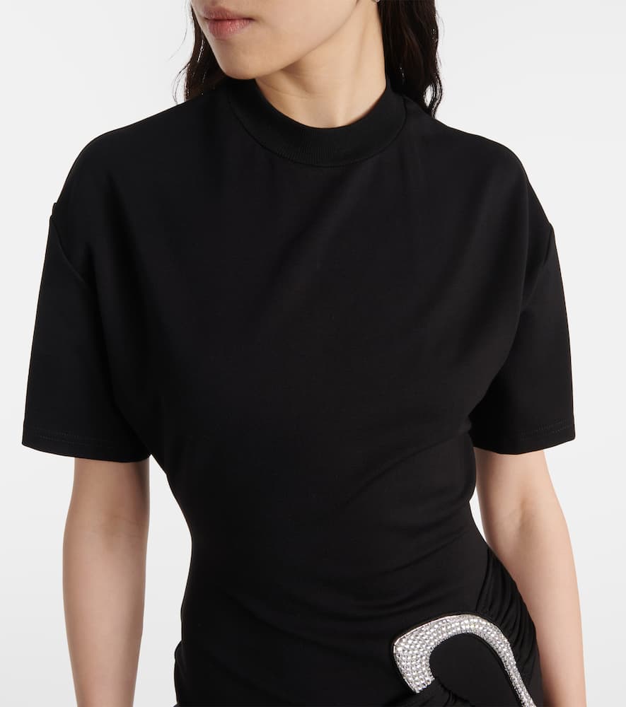 Embellished draped jersey minidress