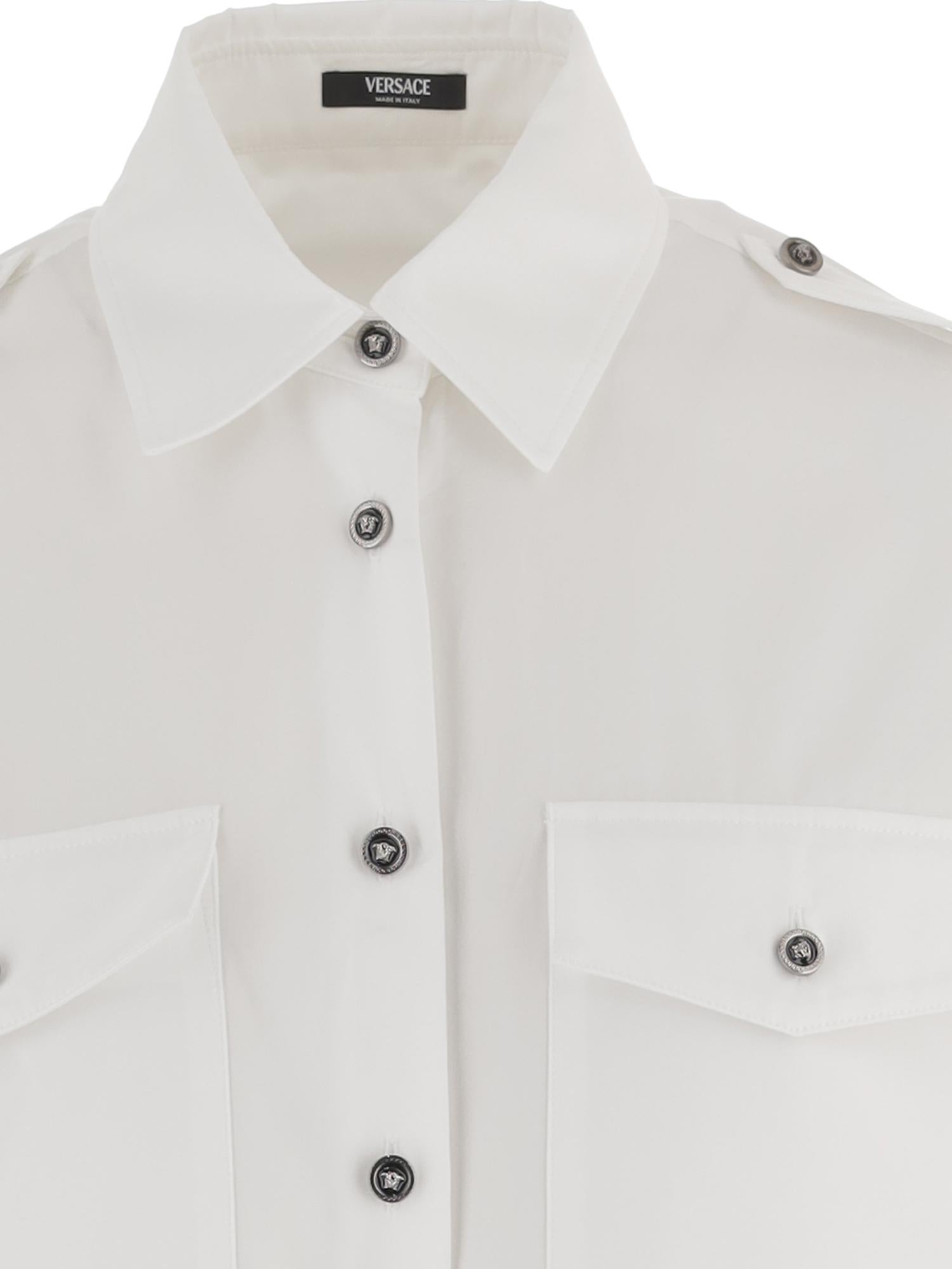 Cotton with Contrasting Logo Buttons Shirt — White