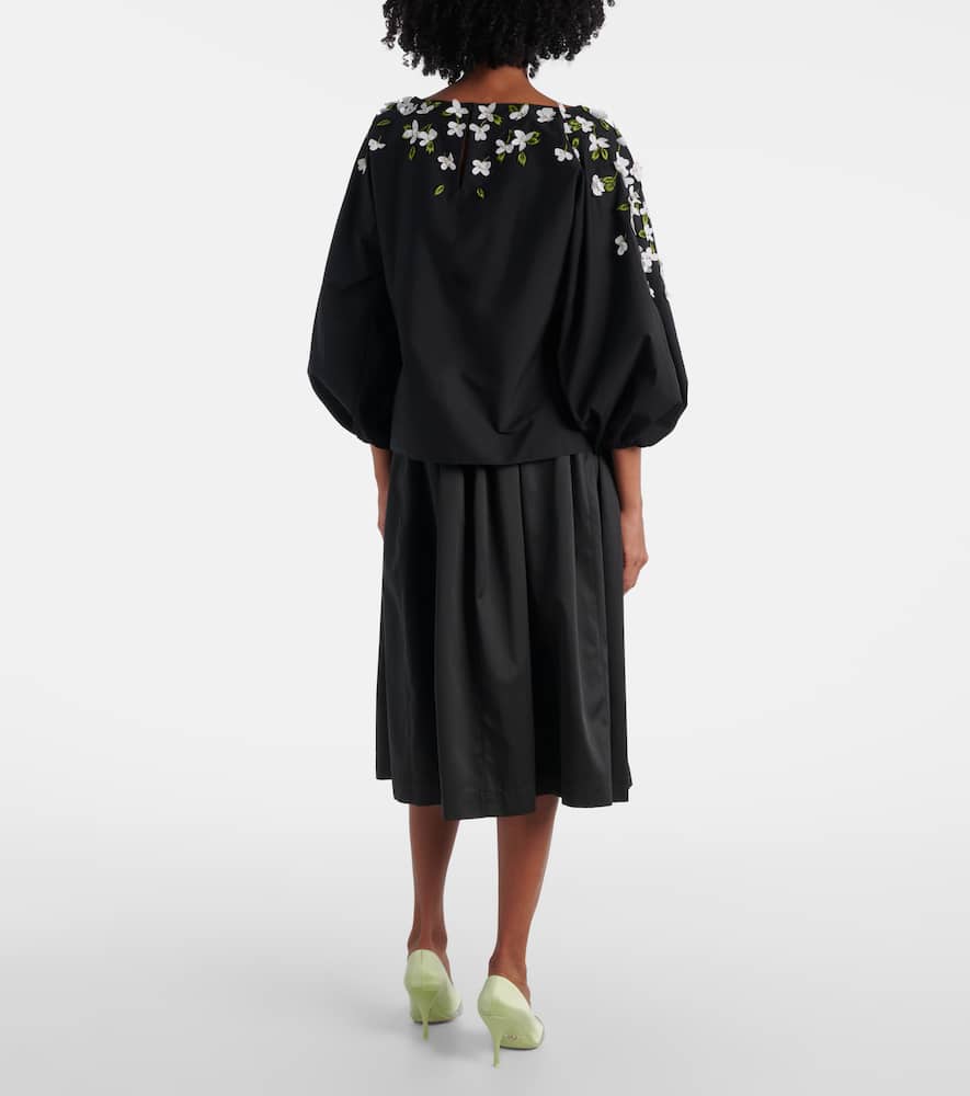 Floral-appliqué cotton-blend top