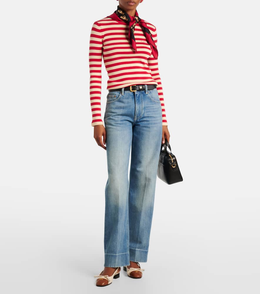 Striped ribbed-knit cotton sweater