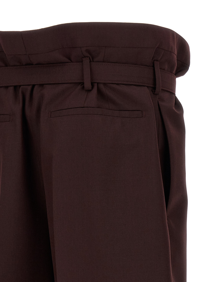 Dark Brown Slim Pleated Pants