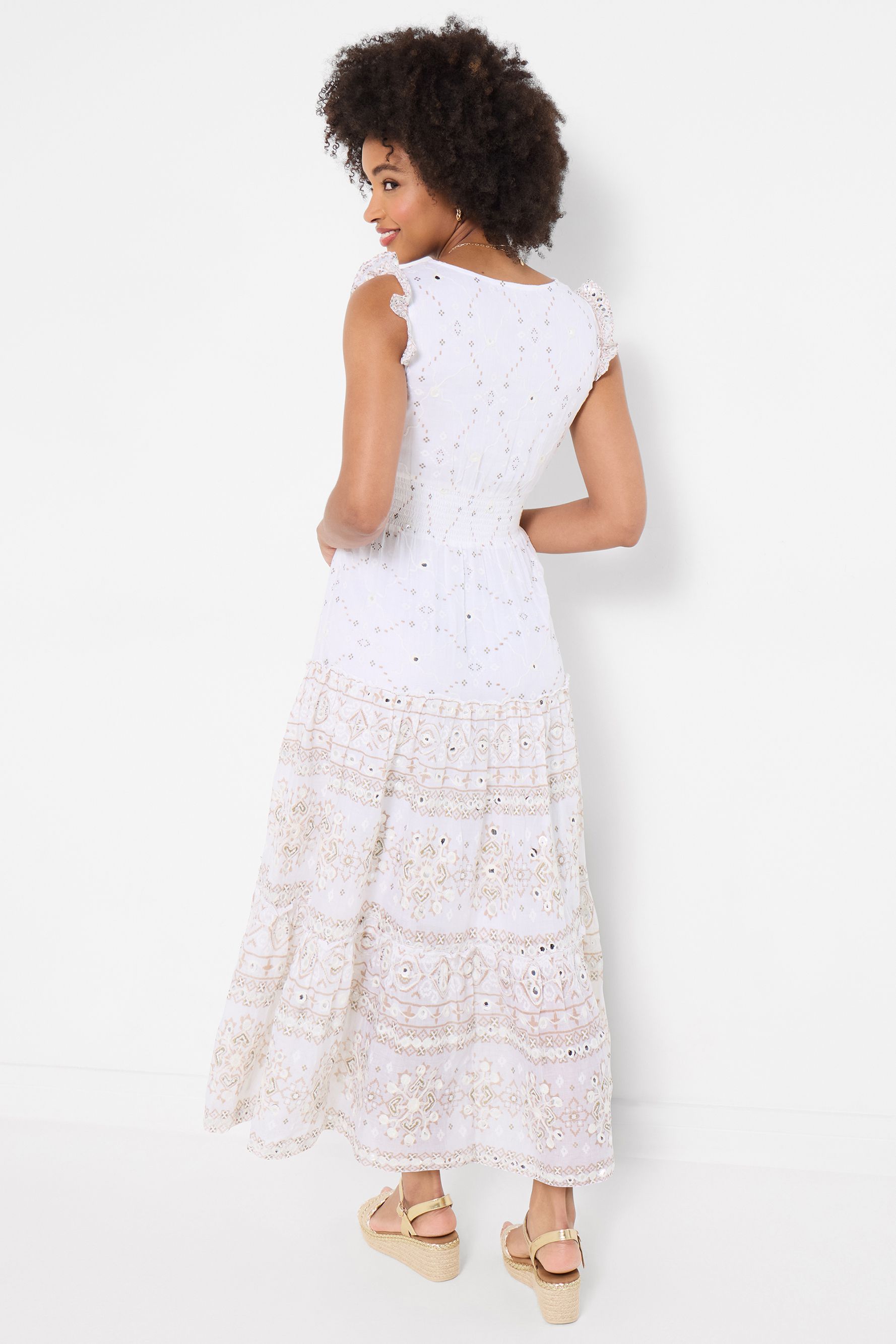 Joe Browns Textured Maxi Dress With Mirrored Embellishment And Tiered Skirt In White