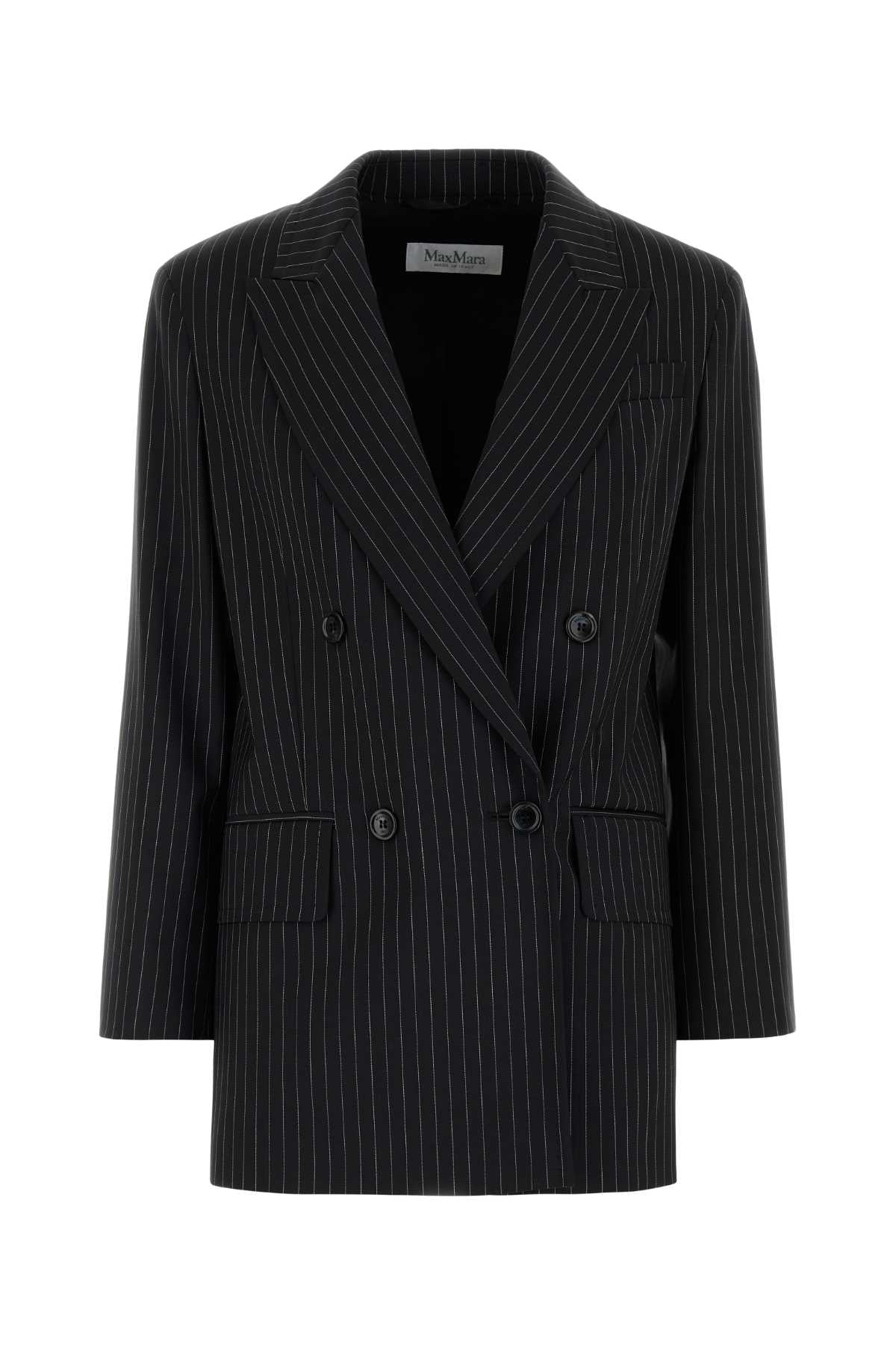 Pinstriped Virgin Wool Blazer — Black
