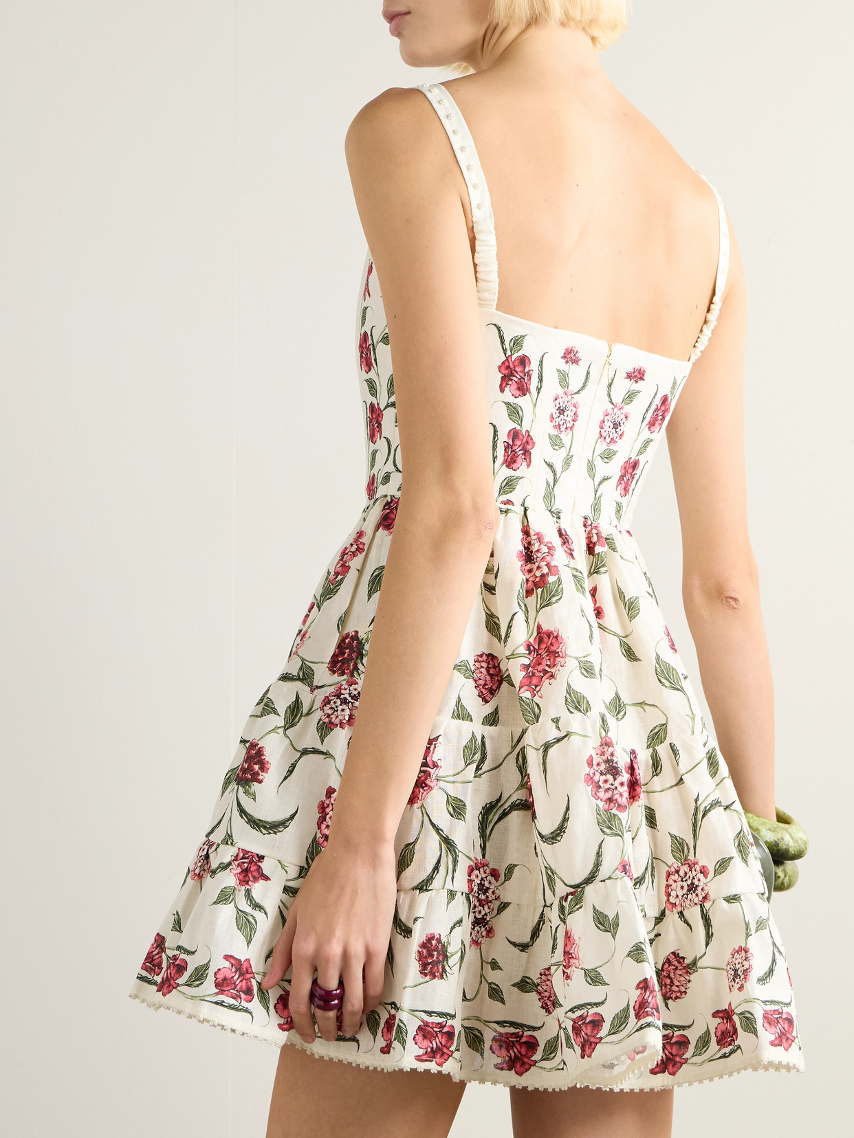 Granadilla Tiered Floral-print Linen Mini Dress - Cream