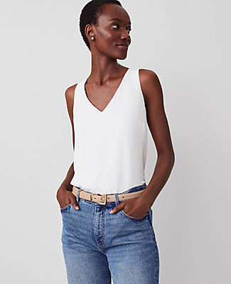 Ann Taylor Mixed Media V-Neck Shell Top