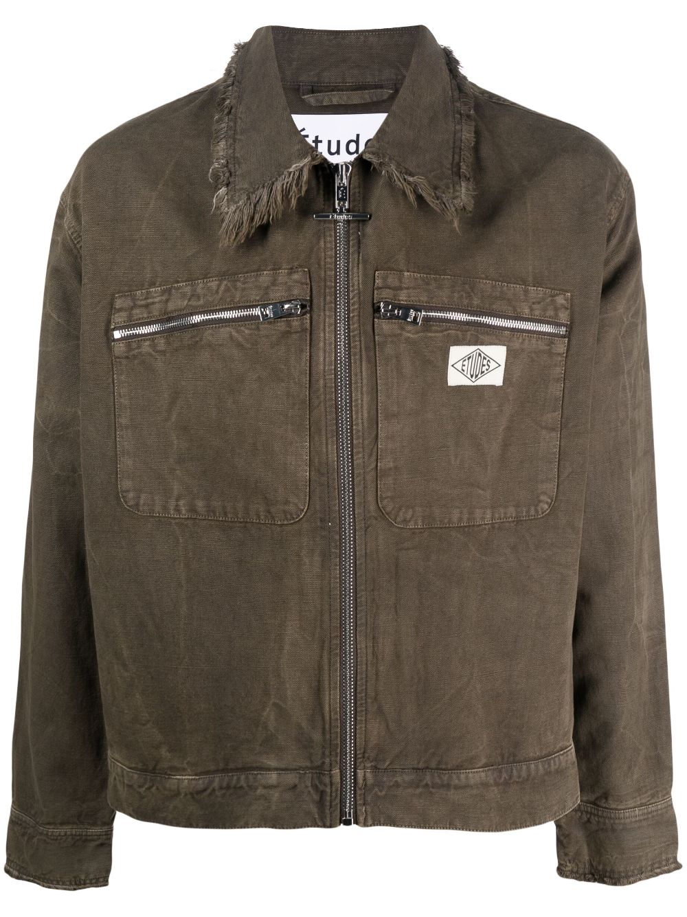 Unfinished-effect zip-up jacket - Brown