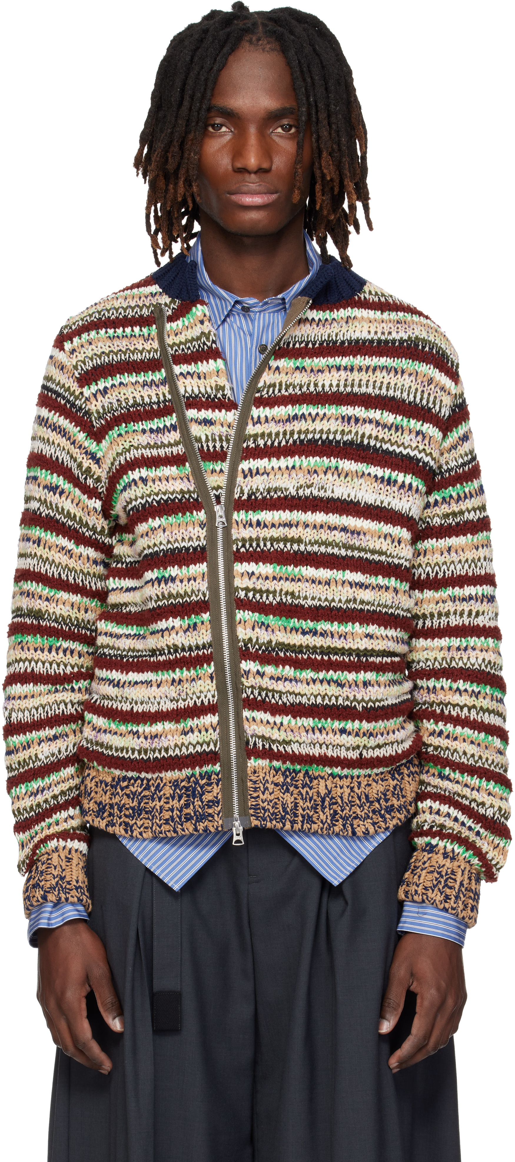 Multicolor Mix Knit Blouson Cardigan