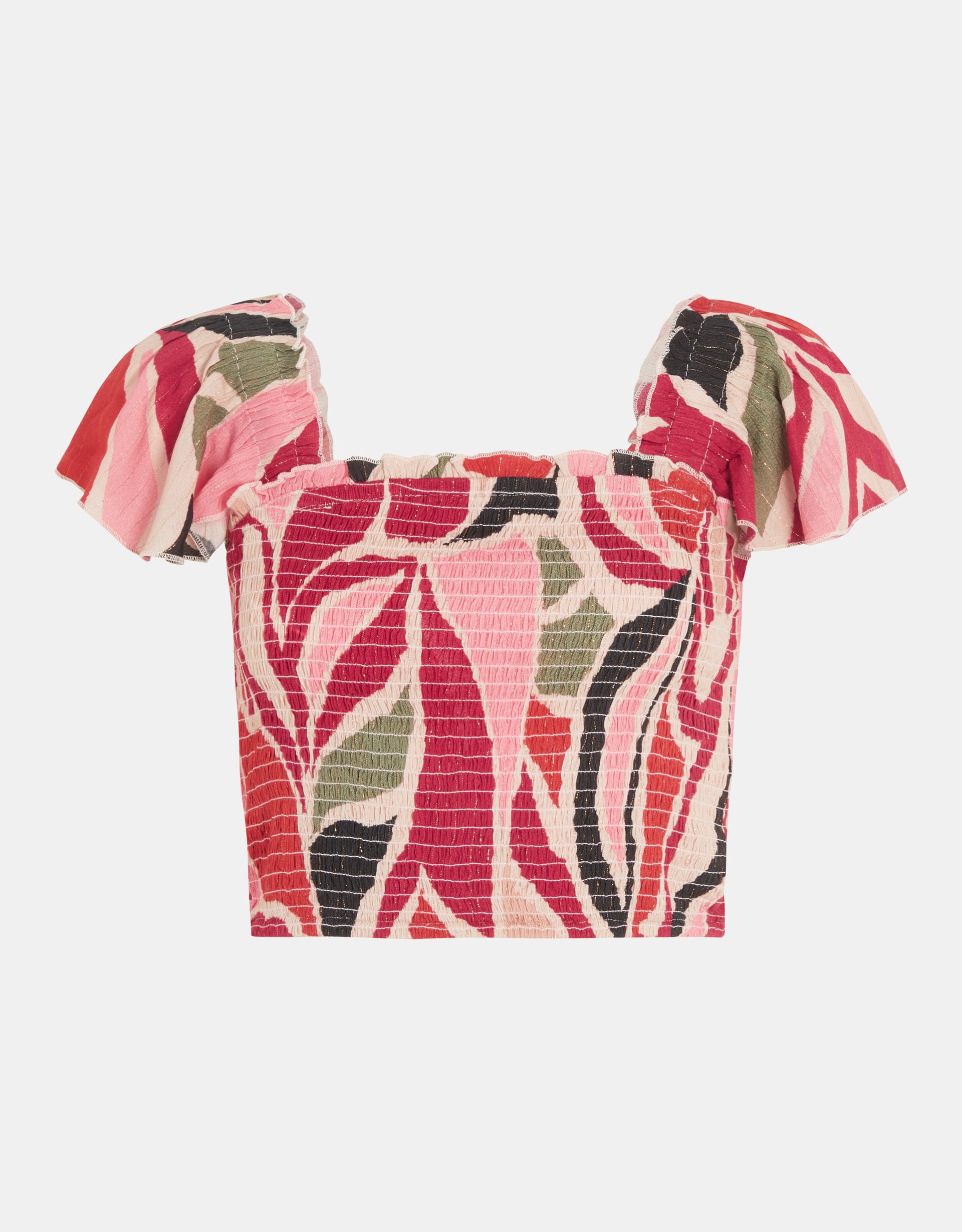 Abstract Print Smocked Crop Top Multi