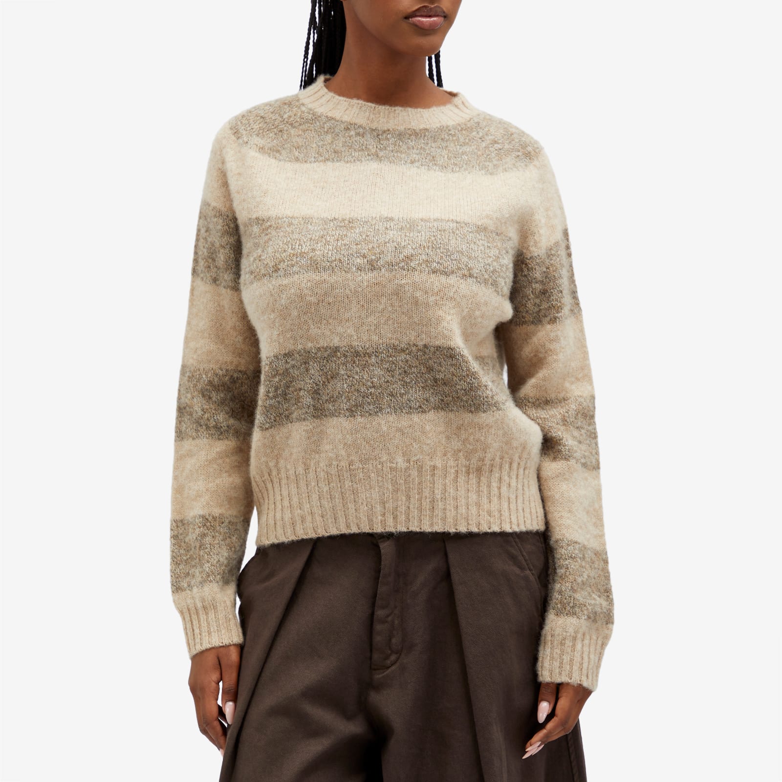 Women's Exclusive Jets Crew Stripe in Oatmilk/Mushroom, Size X-Small