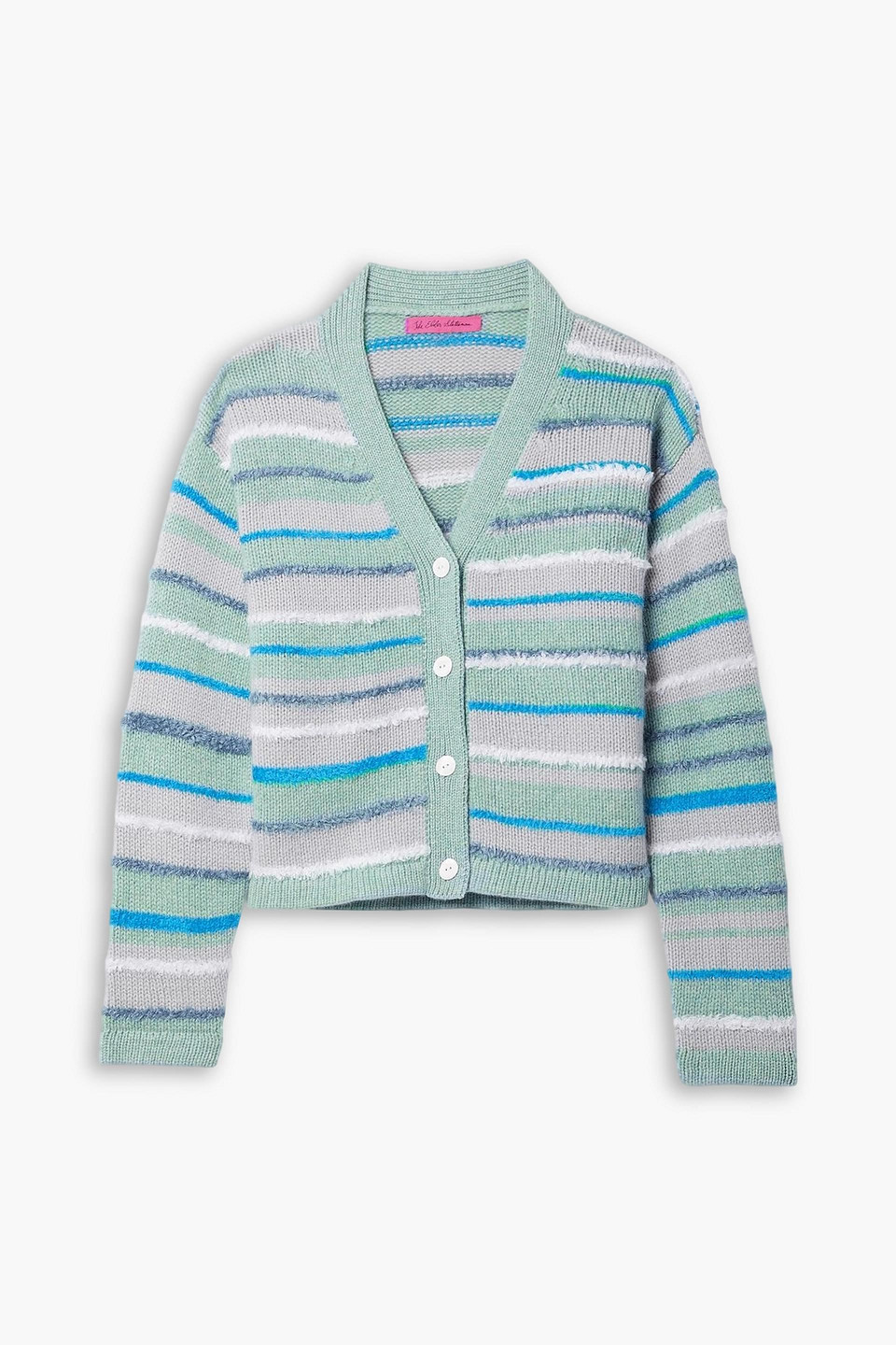 The Elder Statesman | Striped intarsia cashmere-blend cardigan - Blue ...