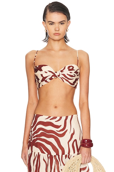 Johanna Ortiz Nudos Del Mar Top in Ecru & Wine - Burgundy,Cream. 0 also , 4