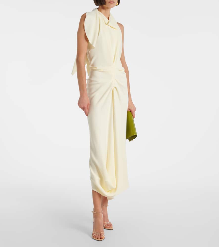 Gathered satin crepe midi dress