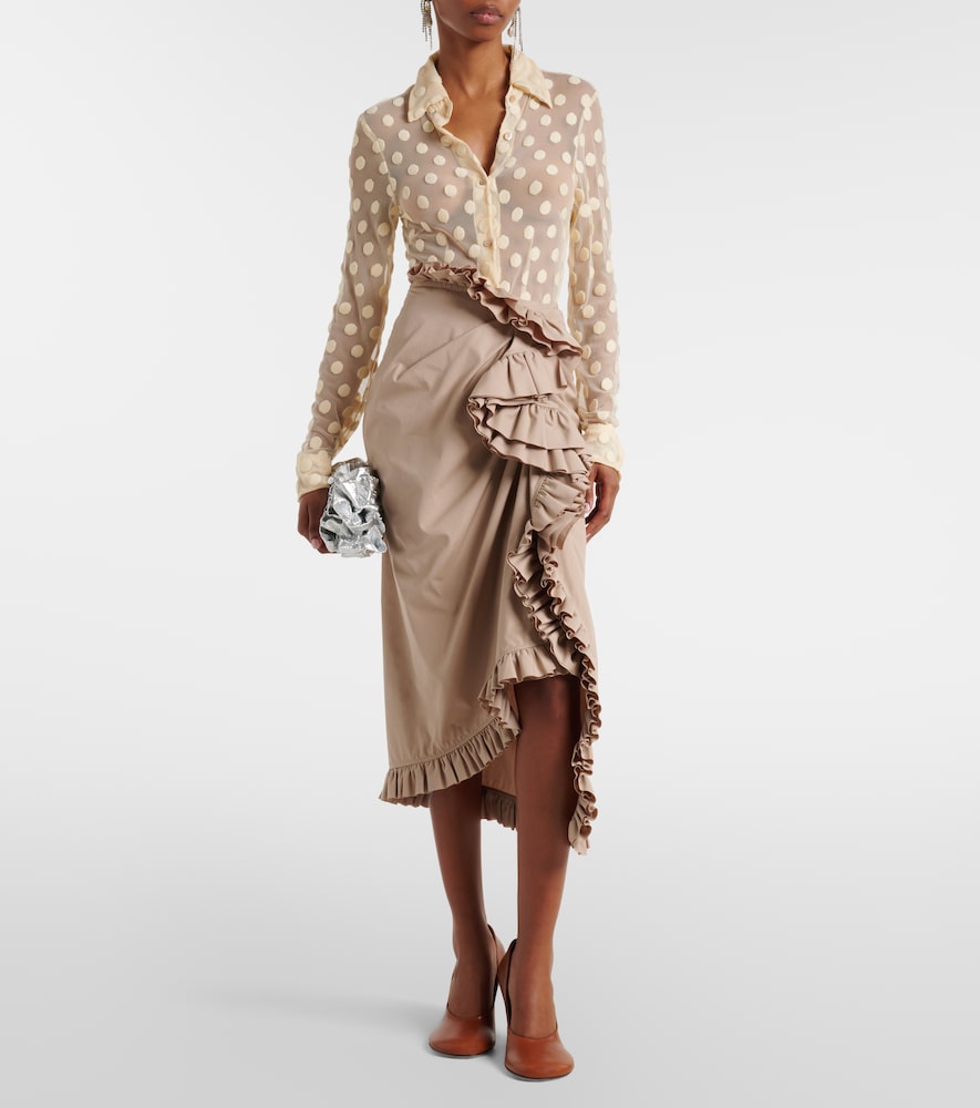 Polka-dot cotton-blend mesh shirt