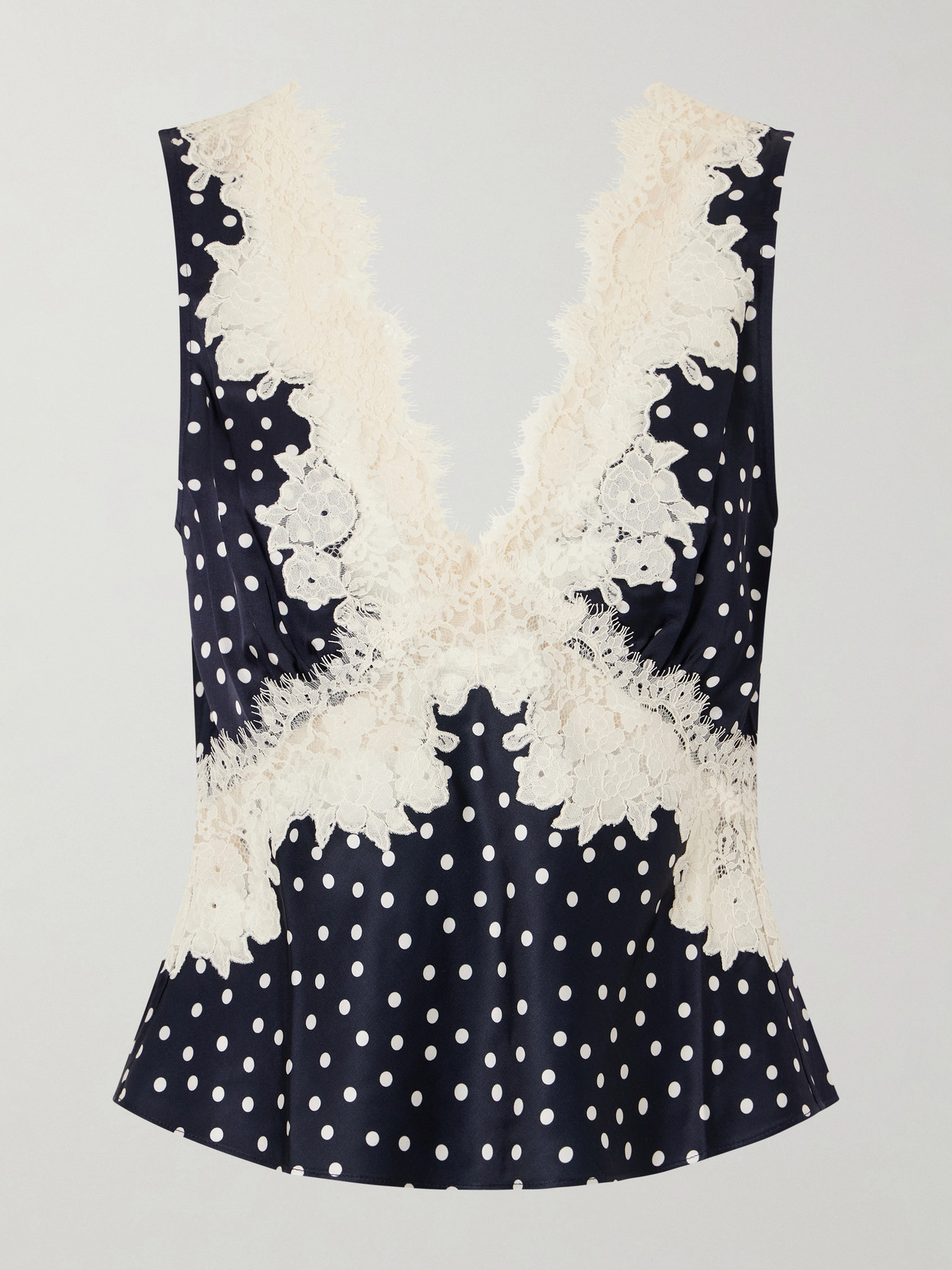 Emmie Lace-trimmed Polka-dot Satin Top - Navy