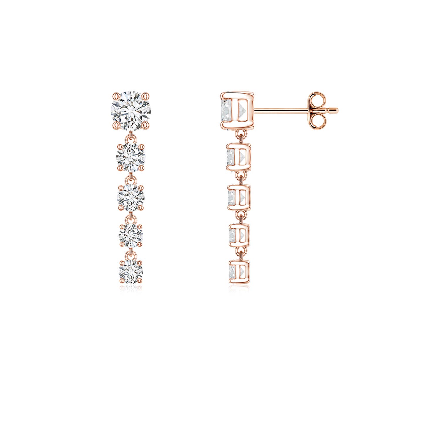 Angara 1.12 CTW Graduated Round Diamond Five-Stone Dangle Earrings in 14K Rose Gold