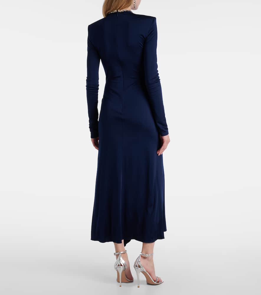 Crystal-embellished gathered midi dress