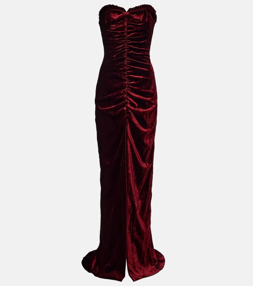 Bow-detail ruched velvet gown