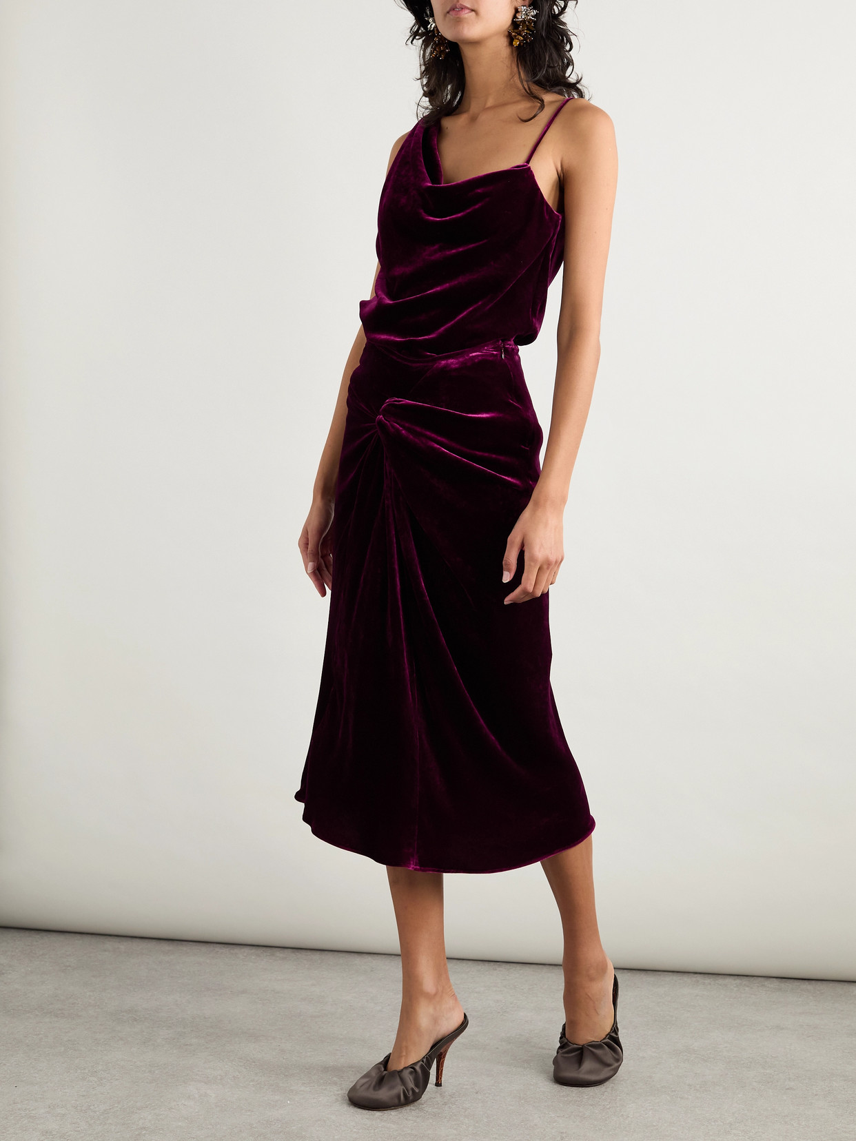 Velvet Midi Skirt - Burgundy