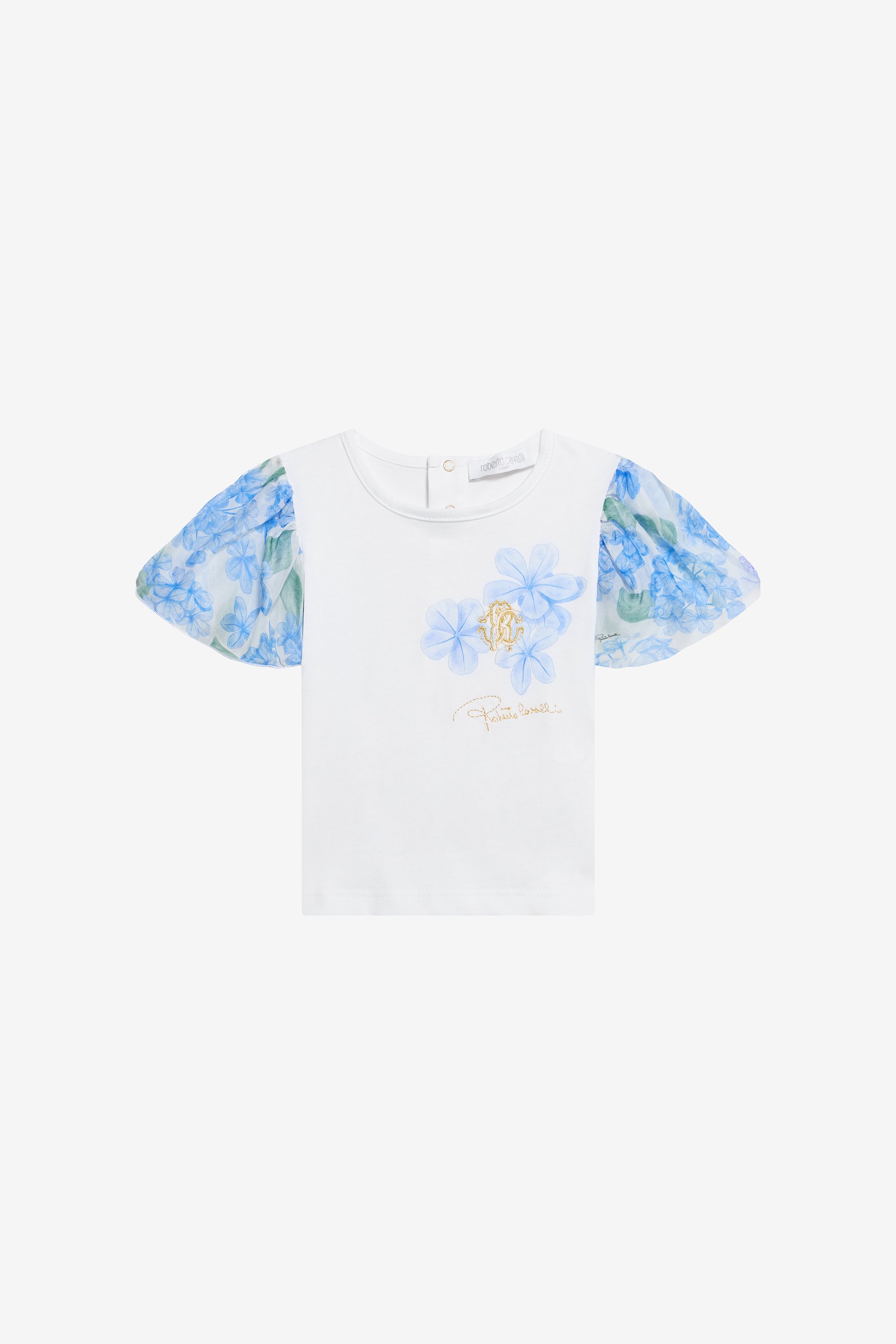White Cotton T-shirt With Floral Sleeves