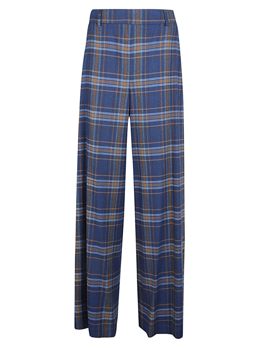 Blue Wide Leg Checked Trousers