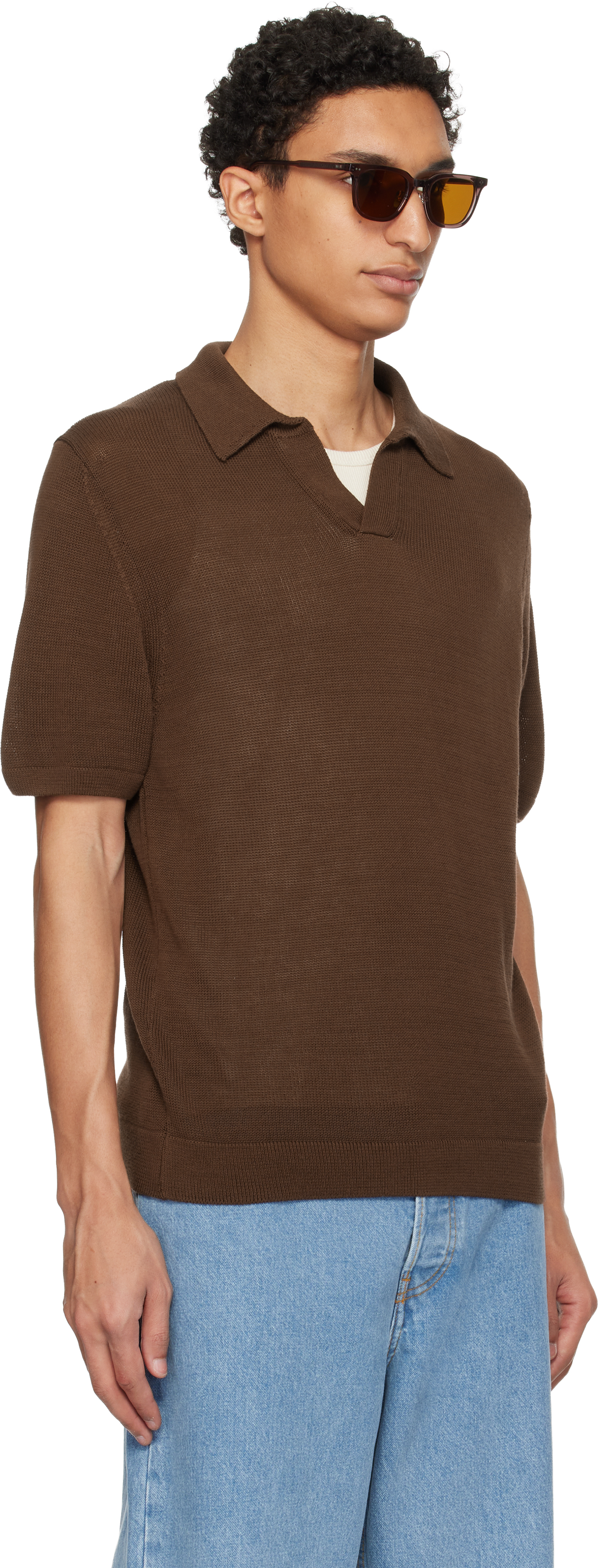 Brown Cotton Short Sleeve Polo
