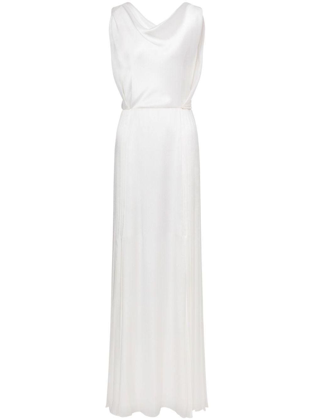 Pleat-detail satin dress - White